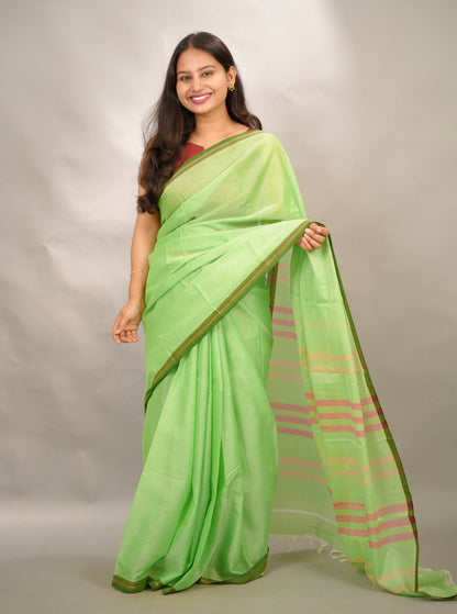 Pista green Narayanpet Cotton Saree | Looms & Tassels