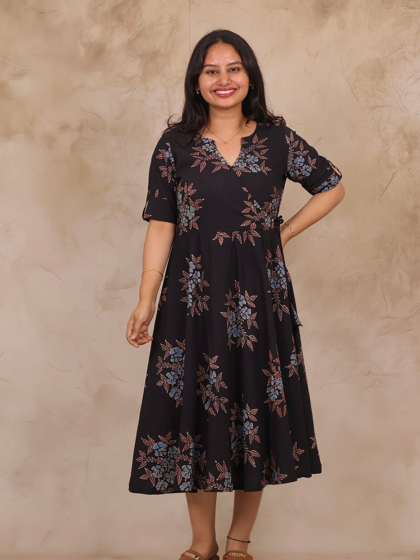 Black Pure Mul Cotton Ajrakh Mini Dress | Looms & Tassels