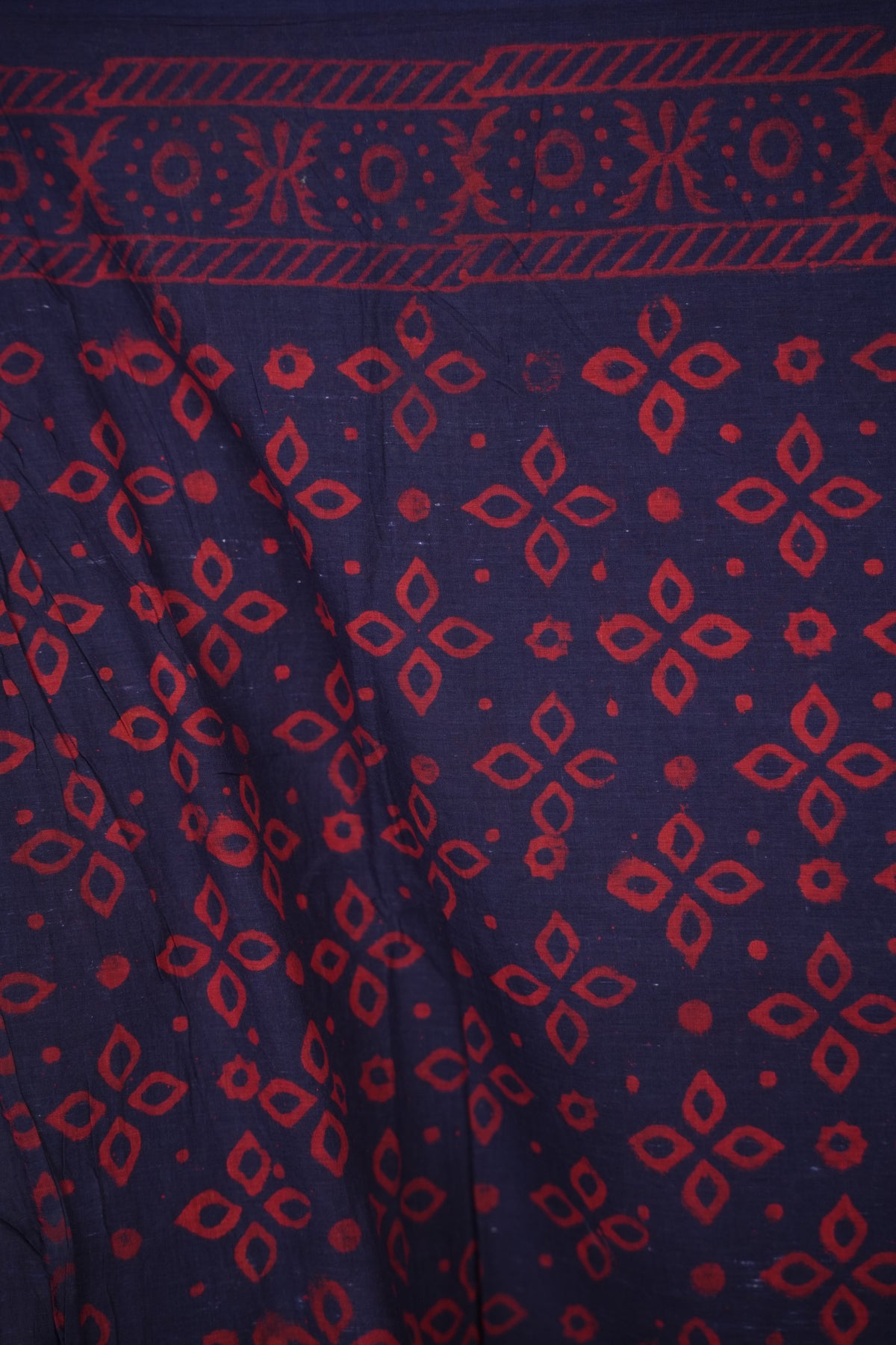 Violet Bagru Handblock printed MulMul cotton saree | Looms & Tassels