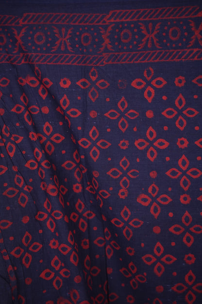 Violet Bagru Handblock printed MulMul cotton saree | Looms & Tassels