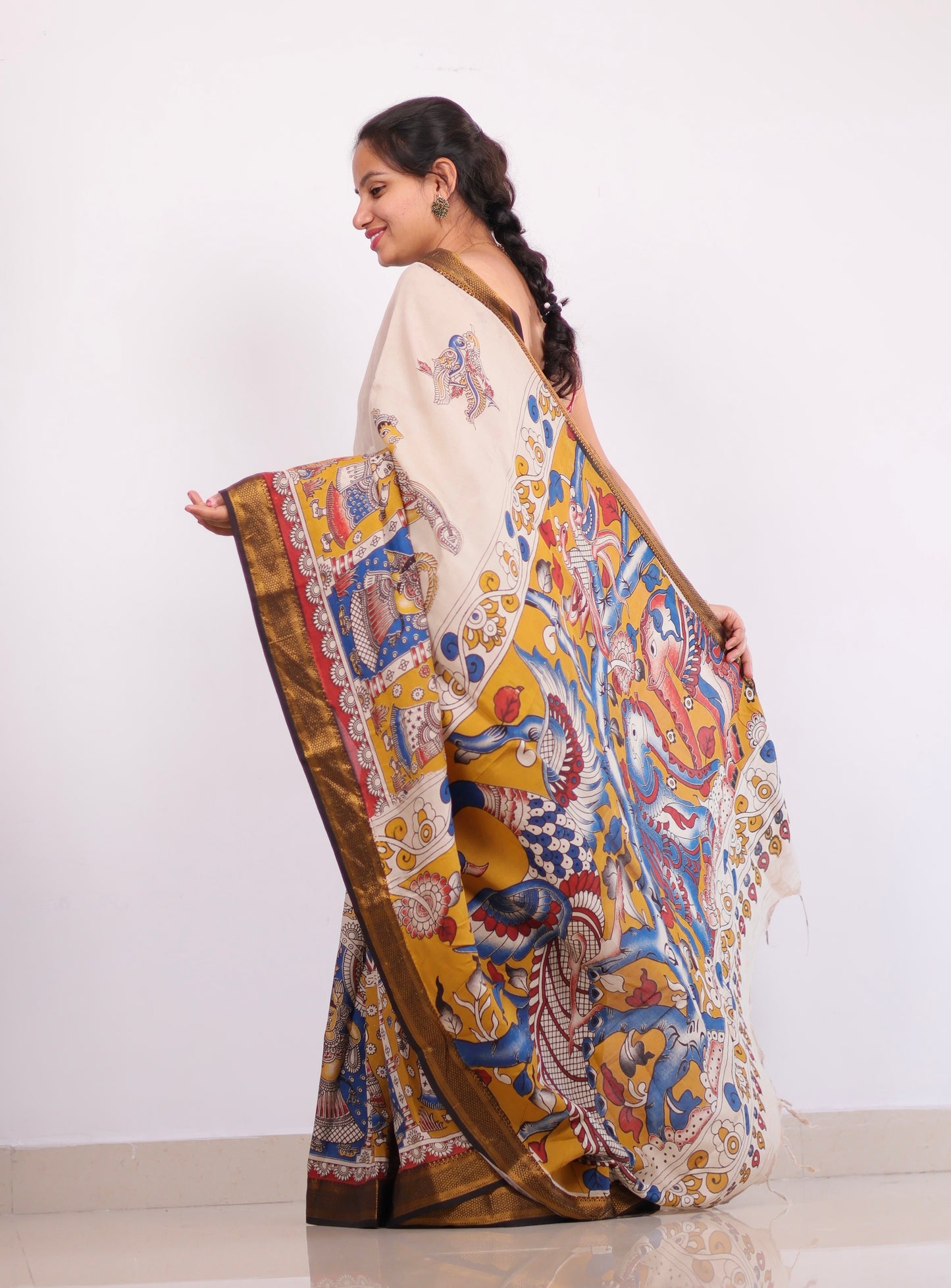 Nizam Border Kalamkari Silk Saree