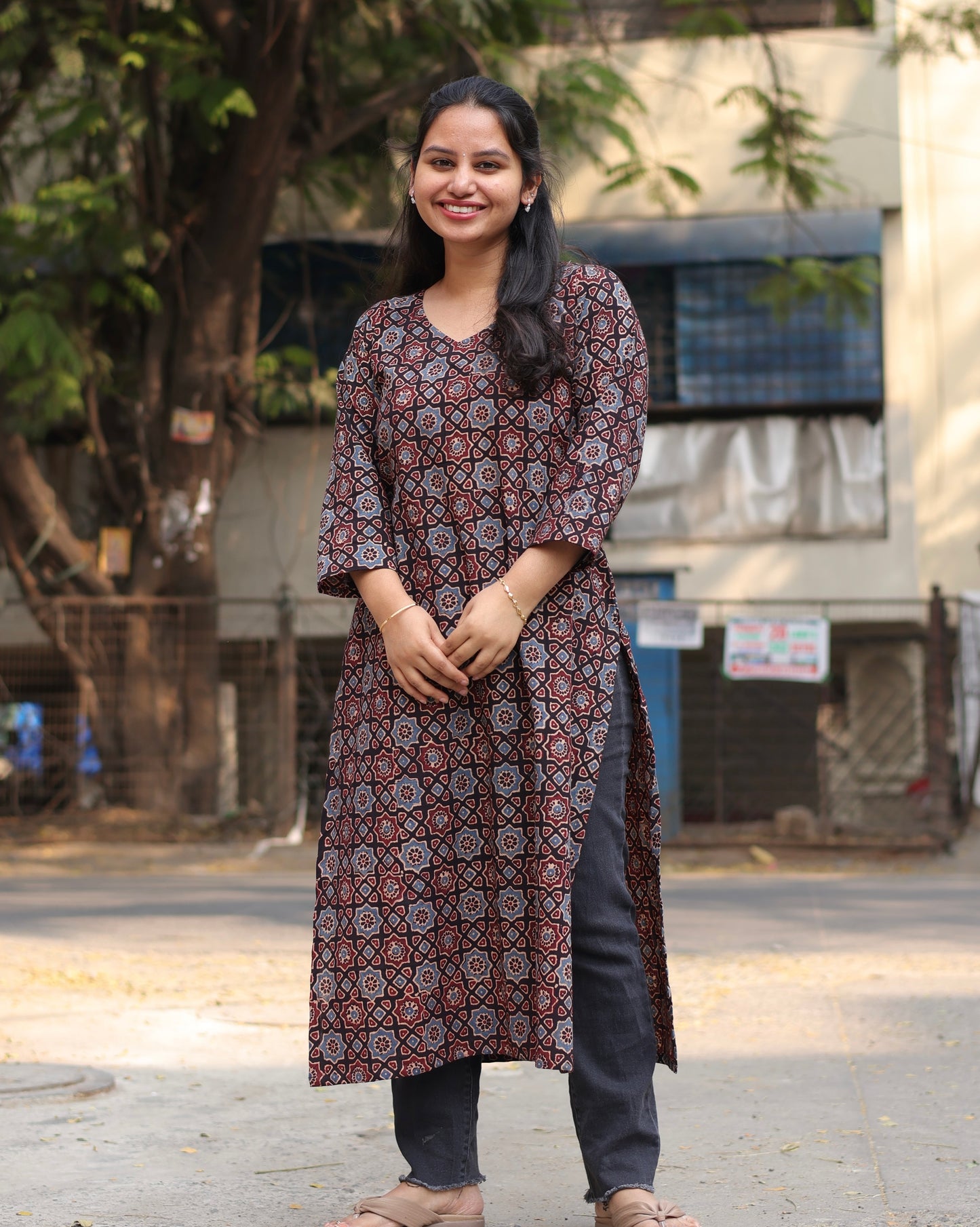 Ajrakh Hand Block Printed Kurti | Looms & Tassels
