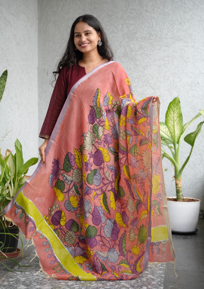 Pen Kalamkari Mangalagiri silk Dupatta