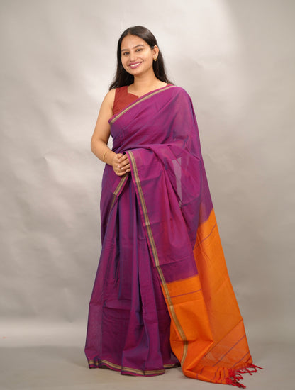 Magenta Narayanpet Cotton Saree | Looms & Tassels