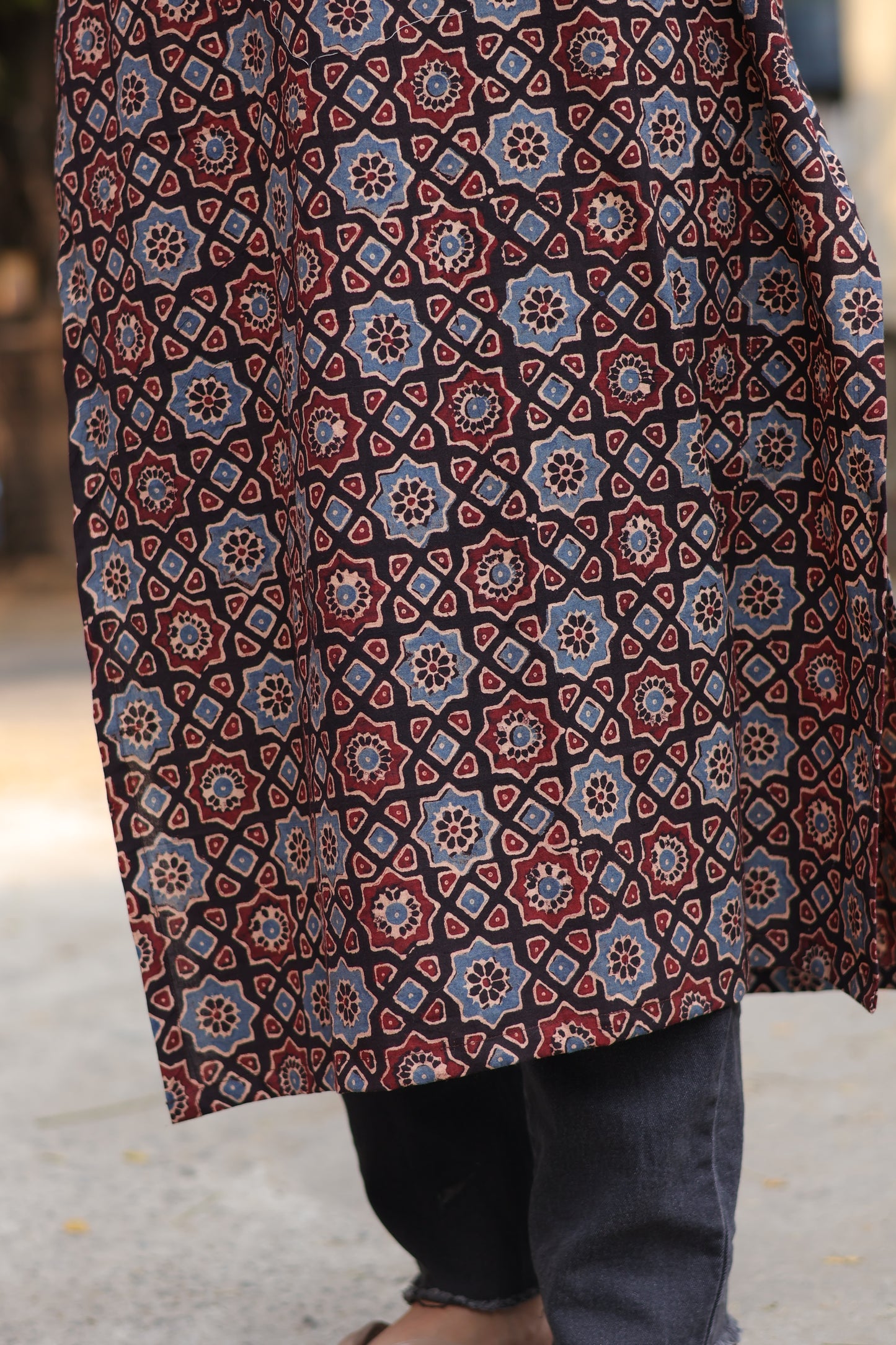 Ajrakh Hand Block Printed Kurti | Looms & Tassels