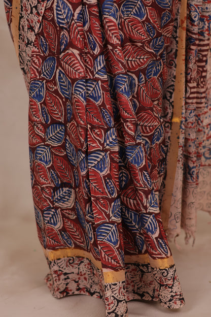 Hand Block Printed Kalamkari Chennur Silk Saree