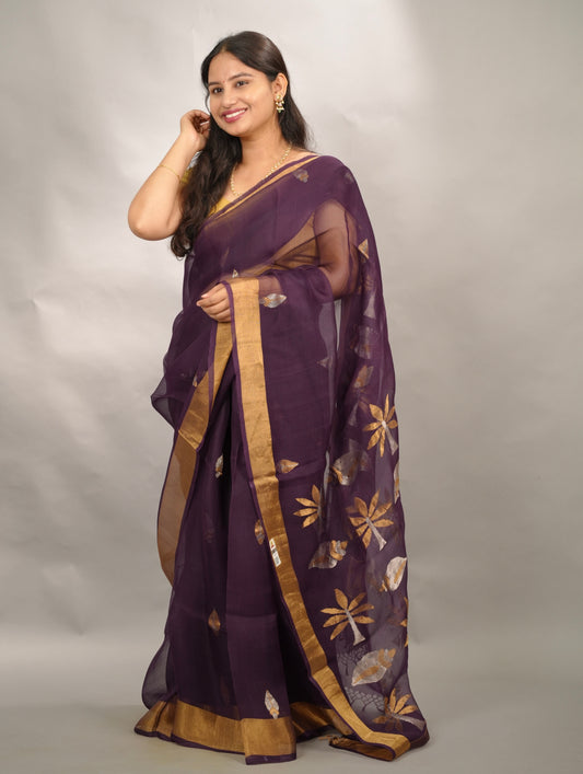 Purple Handloom Muslin Silk Saree With jamdhani weaving | Looms & Tassels