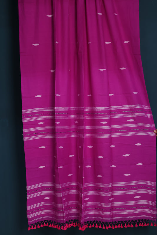 Purple Pure Handwoven Malai Cotton Saree with Butta Weaving