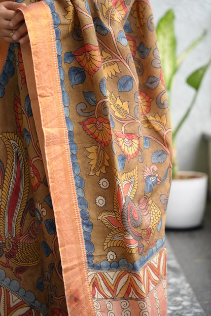 Pen Kalamkari chennur silk duppata