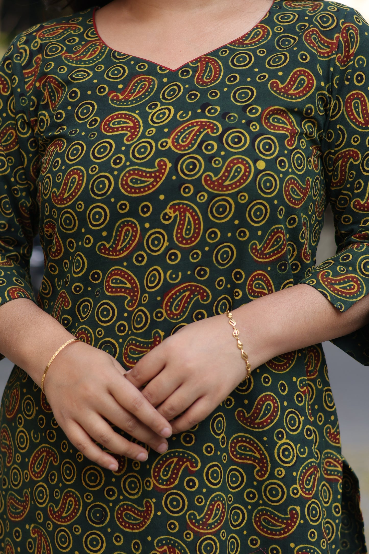 Green Ajrakh Hand Block Printed Kurti