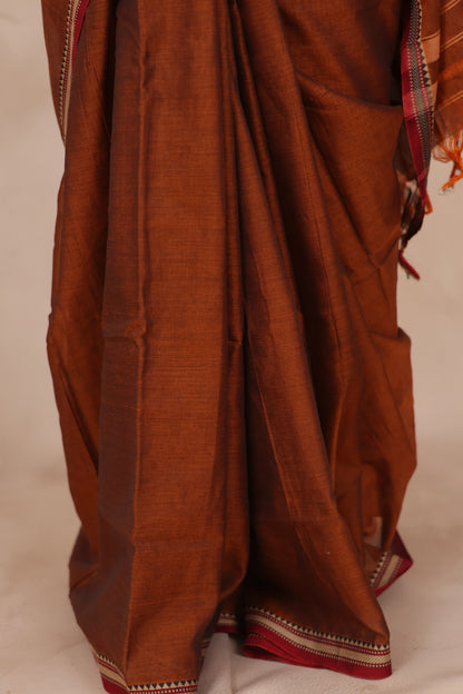 Brown Narayanpet Cotton Saree | Looms & Tassels
