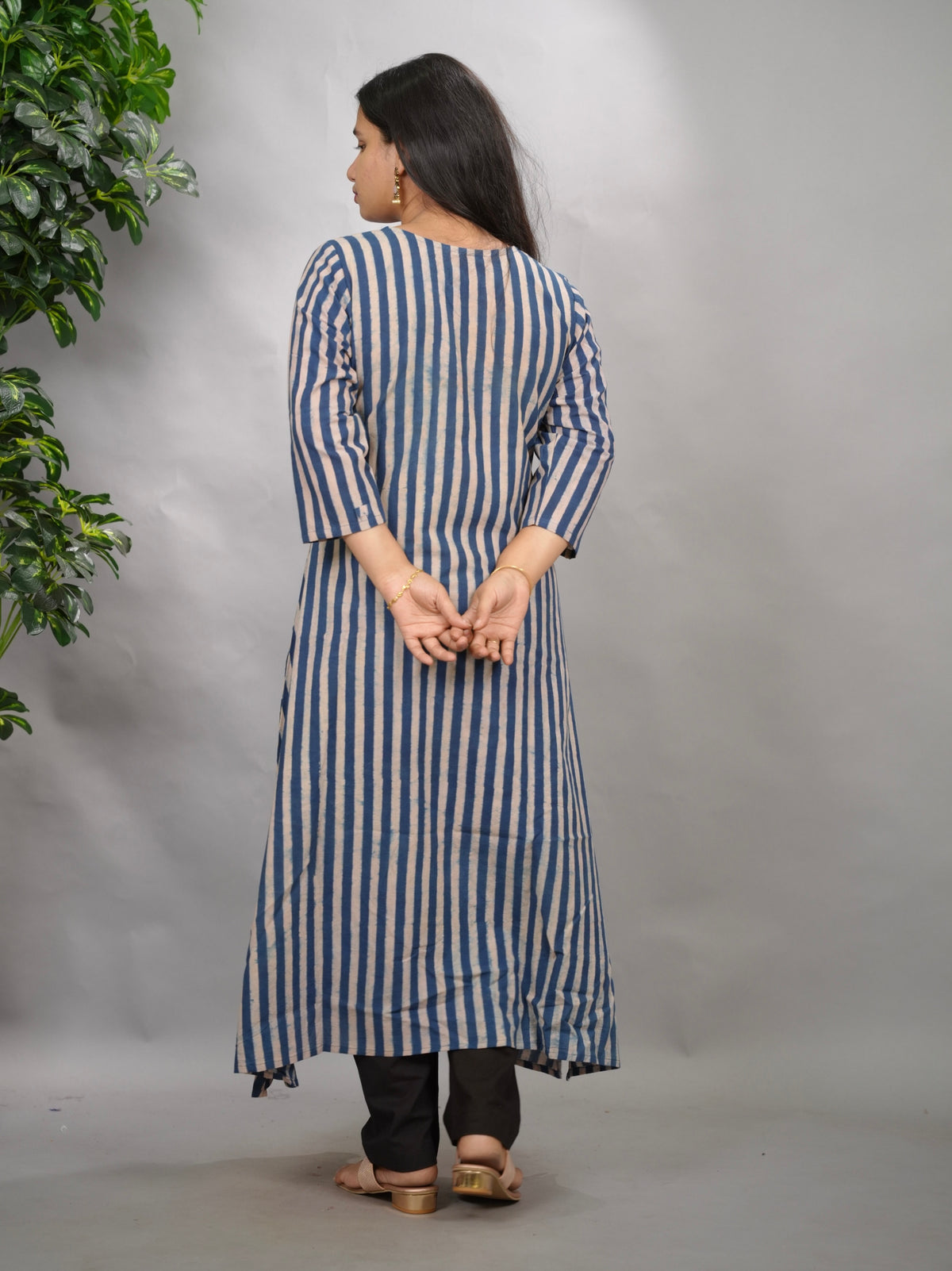 Blue Ajrakh Pattern Hand Block printed Aline Kurti | Looms & Tassels