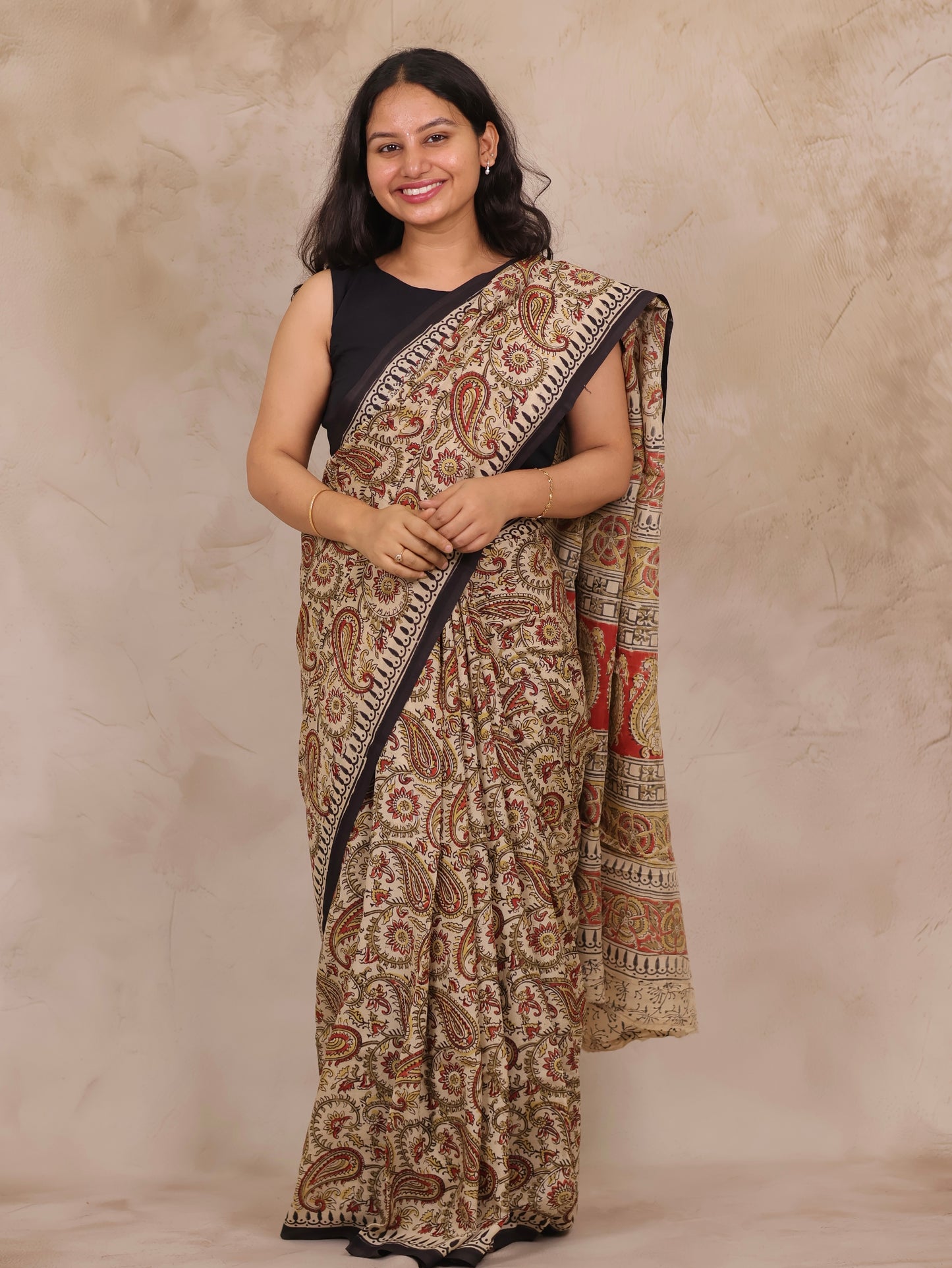 Hand Block Printed Kalamkari Chennur Silk Saree