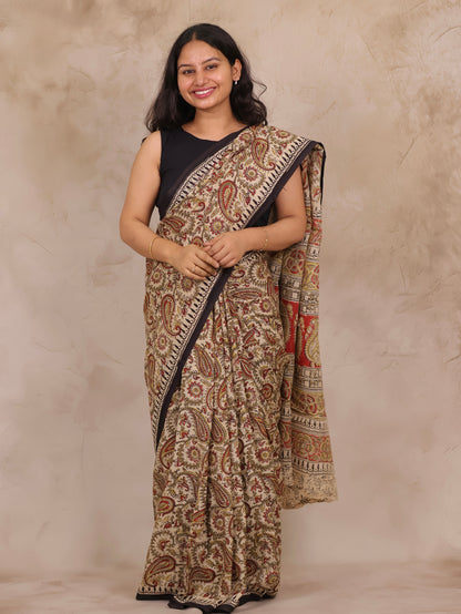 Hand Block Printed Kalamkari Chennur Silk Saree