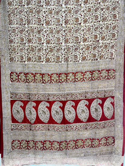 Hand block printed Kalamkari Silk Saree