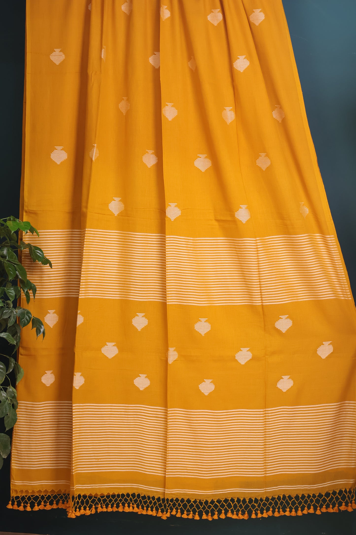 Mustard Pure Handwoven Malai Cotton Saree with Butta Weaving