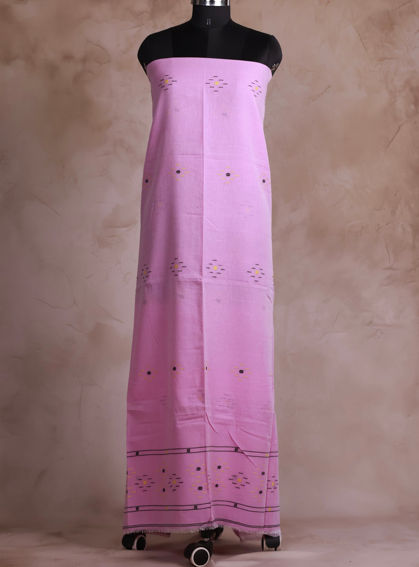 Pastel Pink Handwoven Jamdhani weaving pure Malai cotton 2 piece suit sets | Looms & Tassels