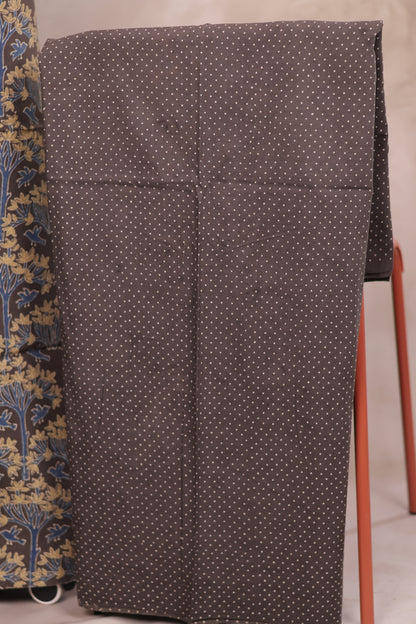 Grey Ajrakh Handblock Printed Pure Cotton 3 piece suit set | Looms & Tassels