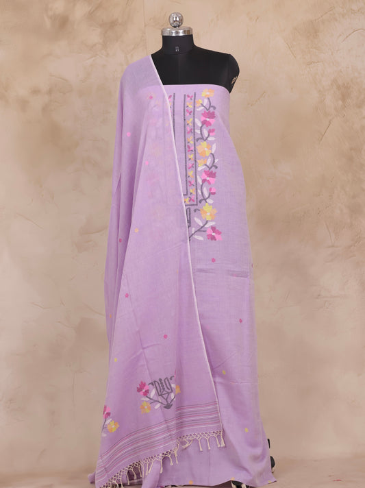 Lavender Handwoven Jamdhani weaving pure Malai cotton 2 piece suit sets | Looms & Tassels