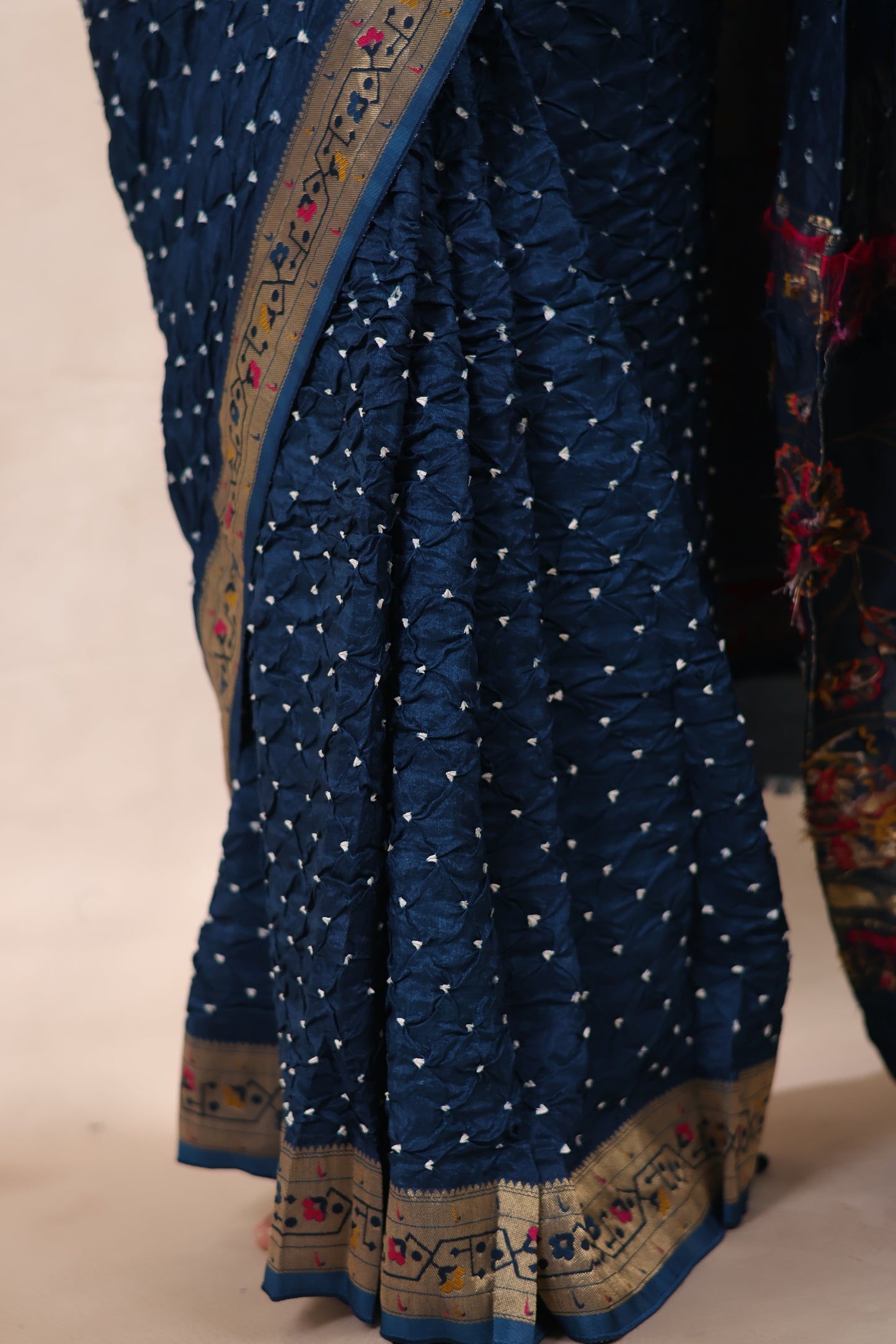 Cyan Blue Handcrafted Bandhani Paithani Dola Silk Saree | Looms & Tassels