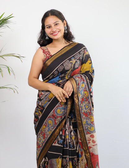 Nizam Border Kalamkari Silk Saree