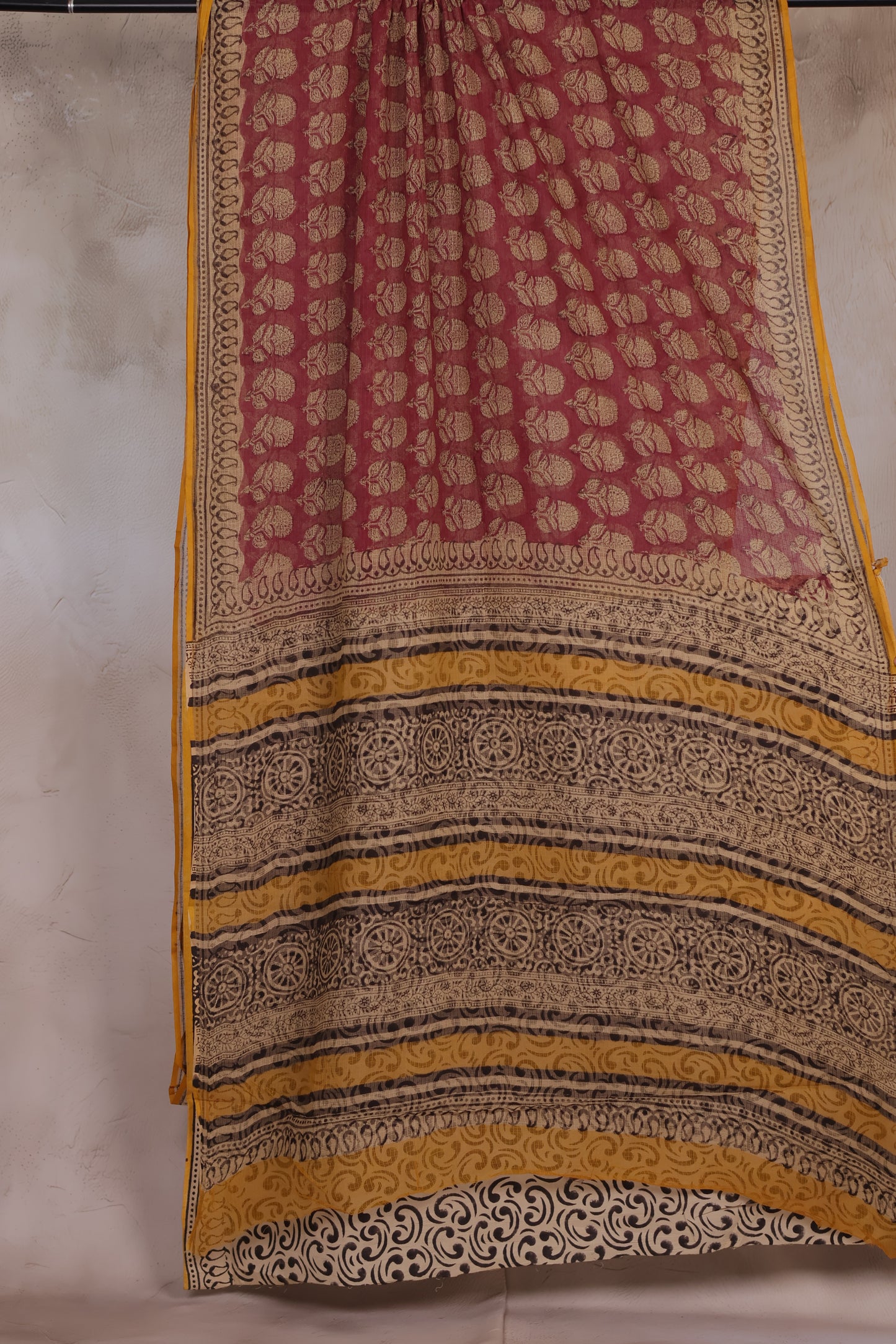 Pure Kota Doria Saree with Bagru Handblock Prints | Looms & Tassels