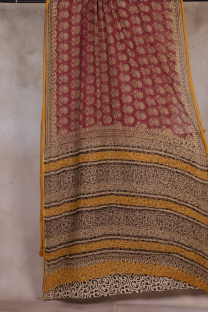 Pure Kota Doria Saree with Bagru Handblock Prints | Looms & Tassels