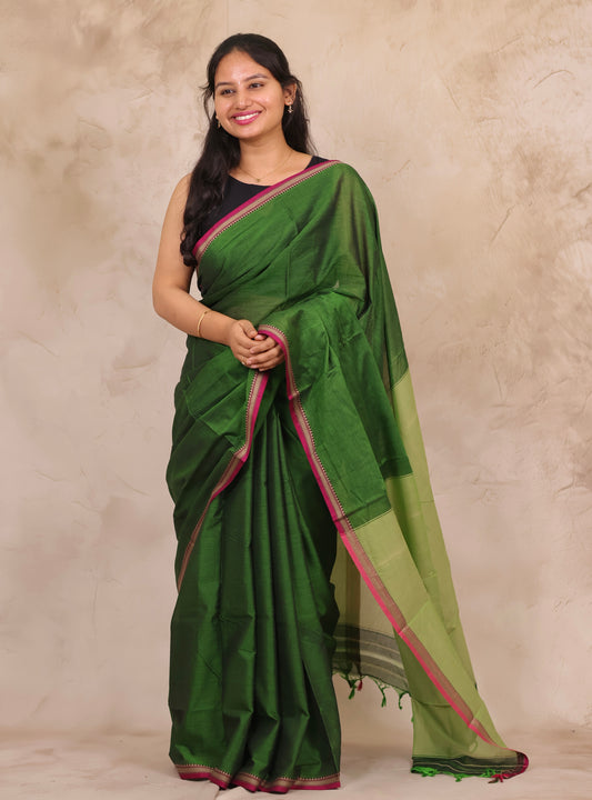 Green Narayanpet Cotton Saree | Looms & Tassels