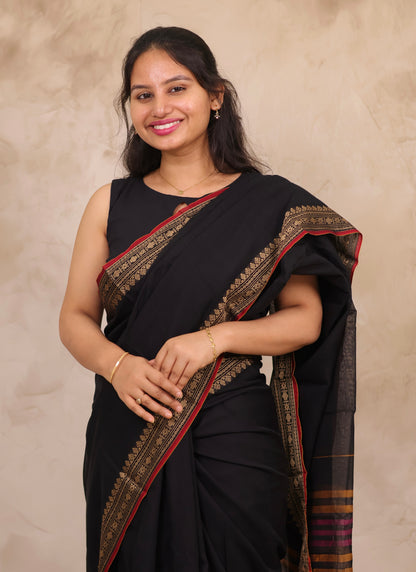 Black Narayanpet Cotton Saree | Looms & Tassels