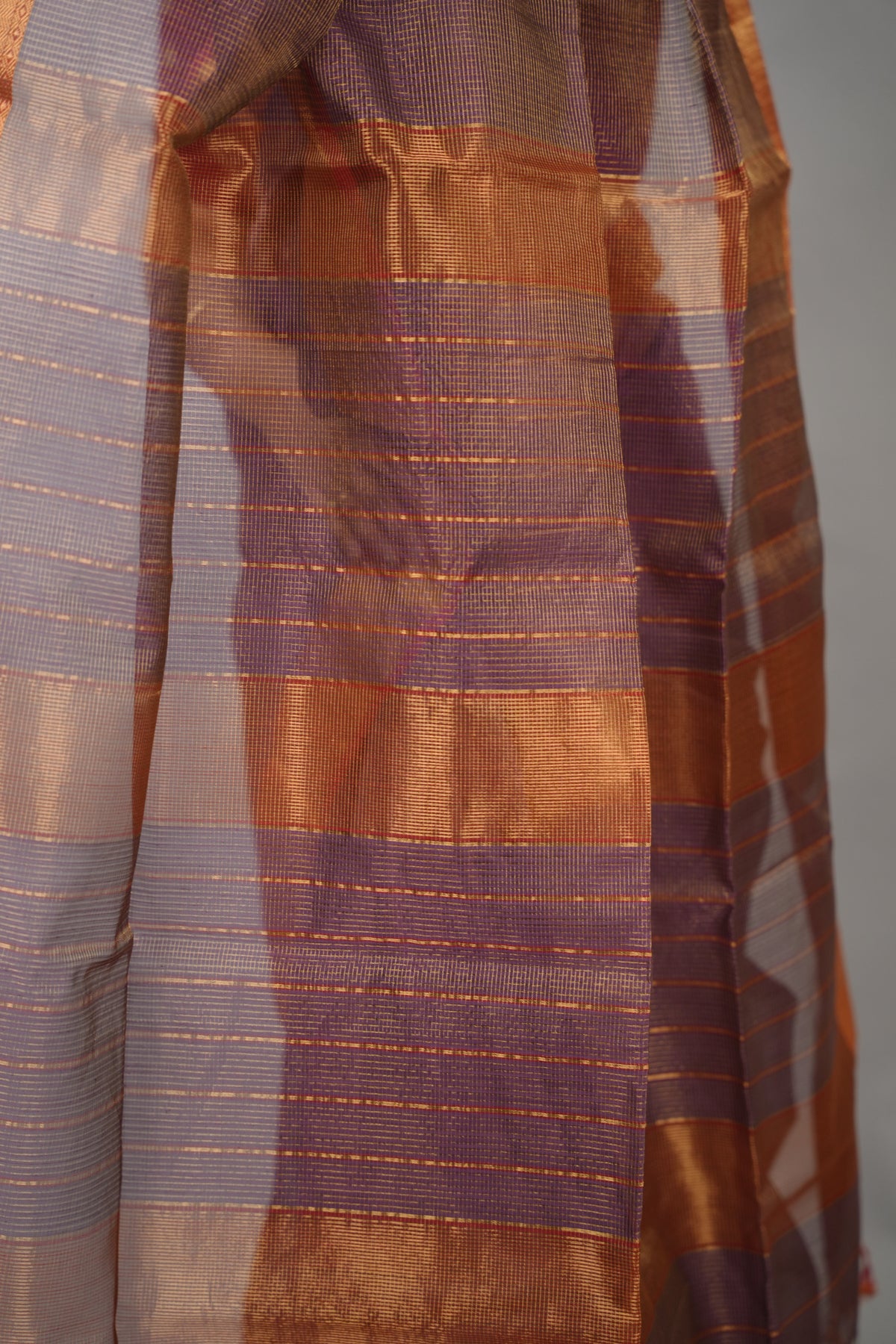 Lavender Checks Handloom Maheswari Tissue Silk Cotton Sarees | Looms & Tassels