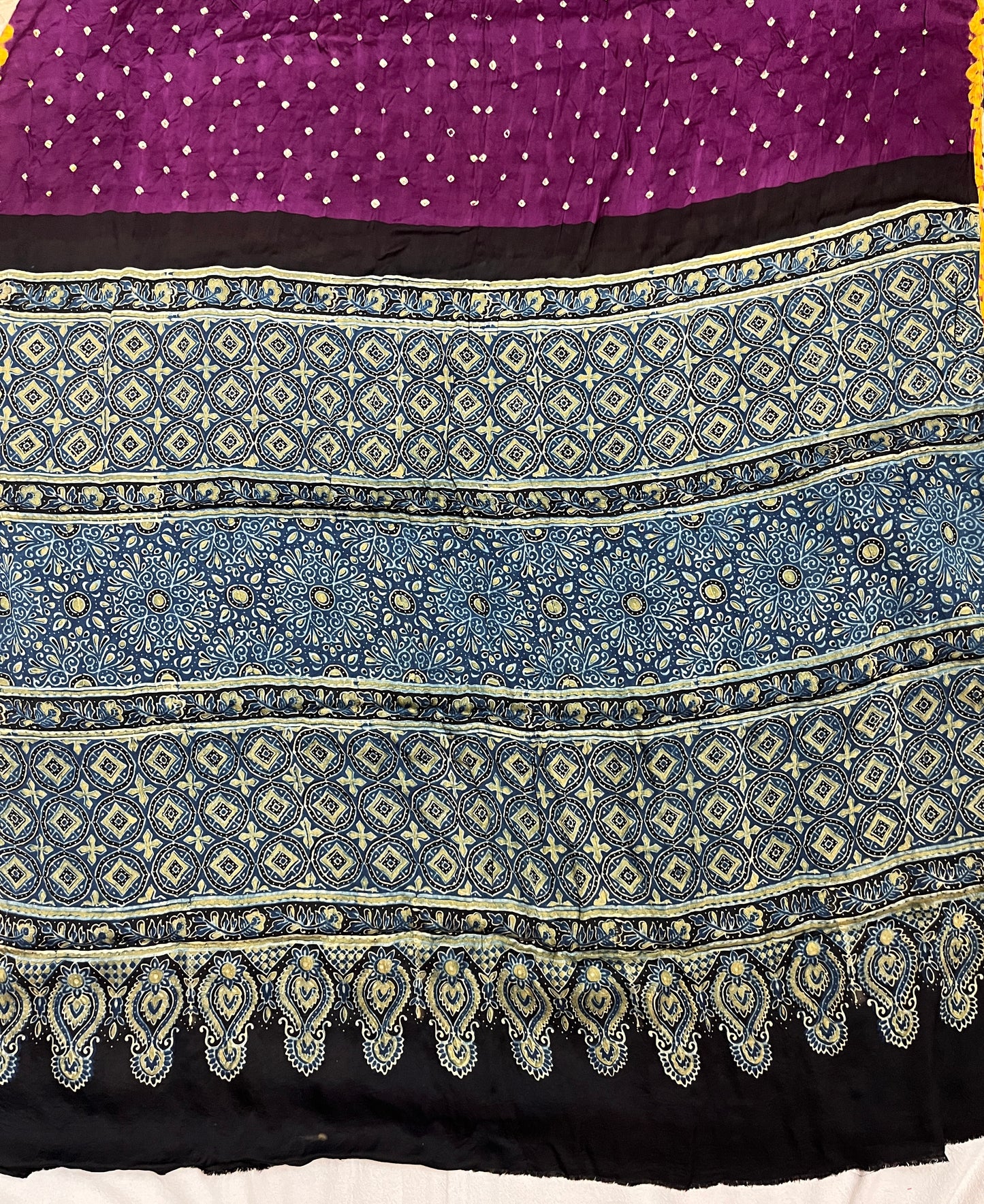 Purple Ajrakh Bandhej Modal Silk Saree