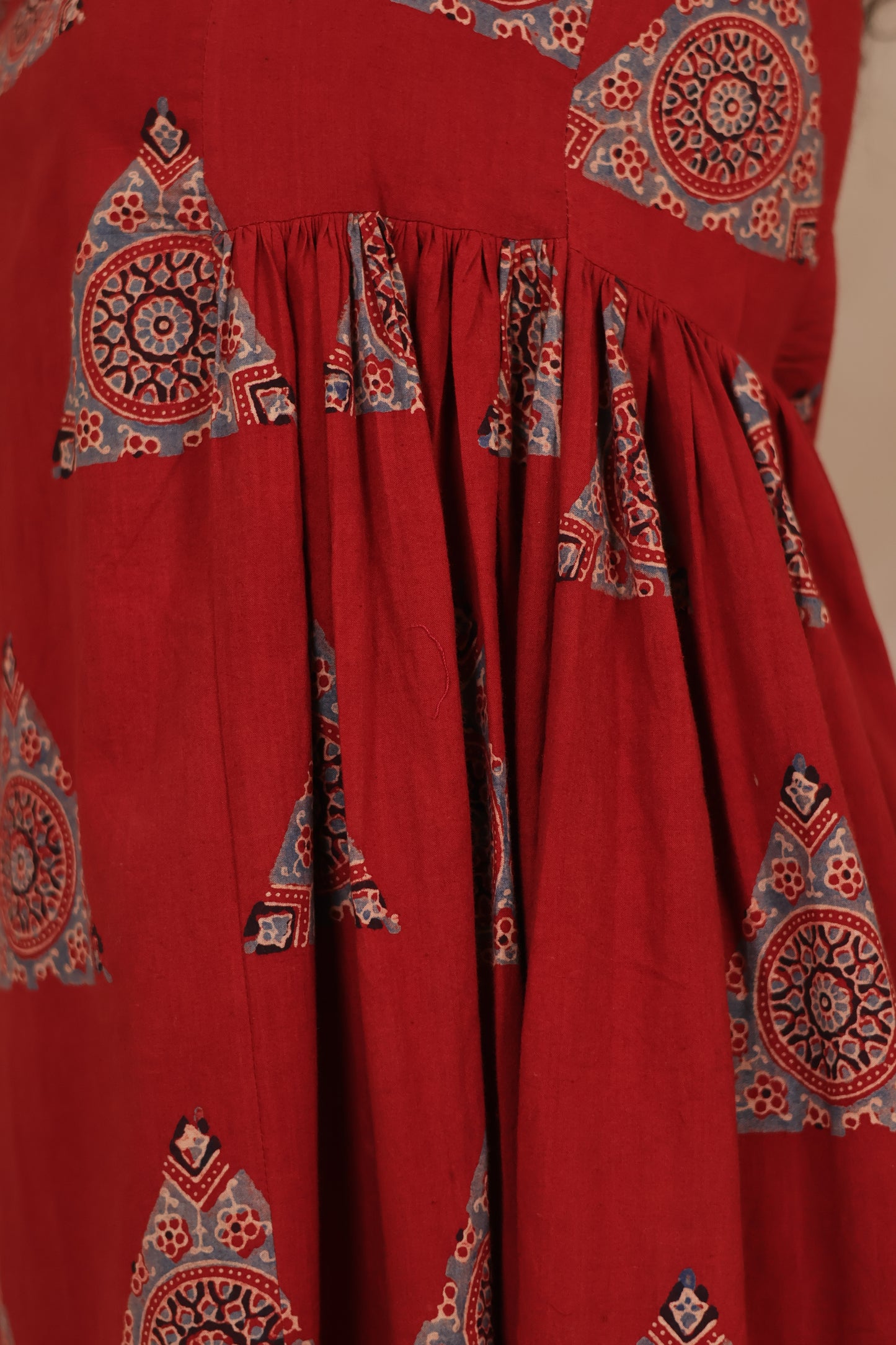 Red Pure Mul Cotton Ajrakh Aline Dress | Looms & Tassels