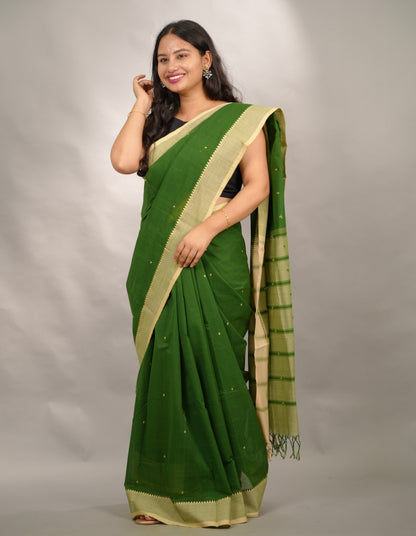 Green handloom venkatagiri cotton saree Without Blouse | Looms & Tassels