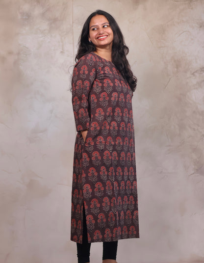 Ajrakh Hand Block Printed Kurti | Looms & Tassels