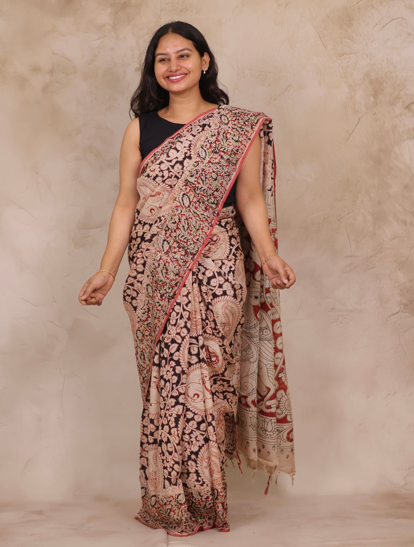 Hand Block Printed Kalamkari Chennur Silk Saree
