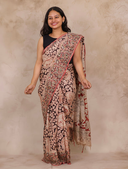Hand Block Printed Kalamkari Chennur Silk Saree
