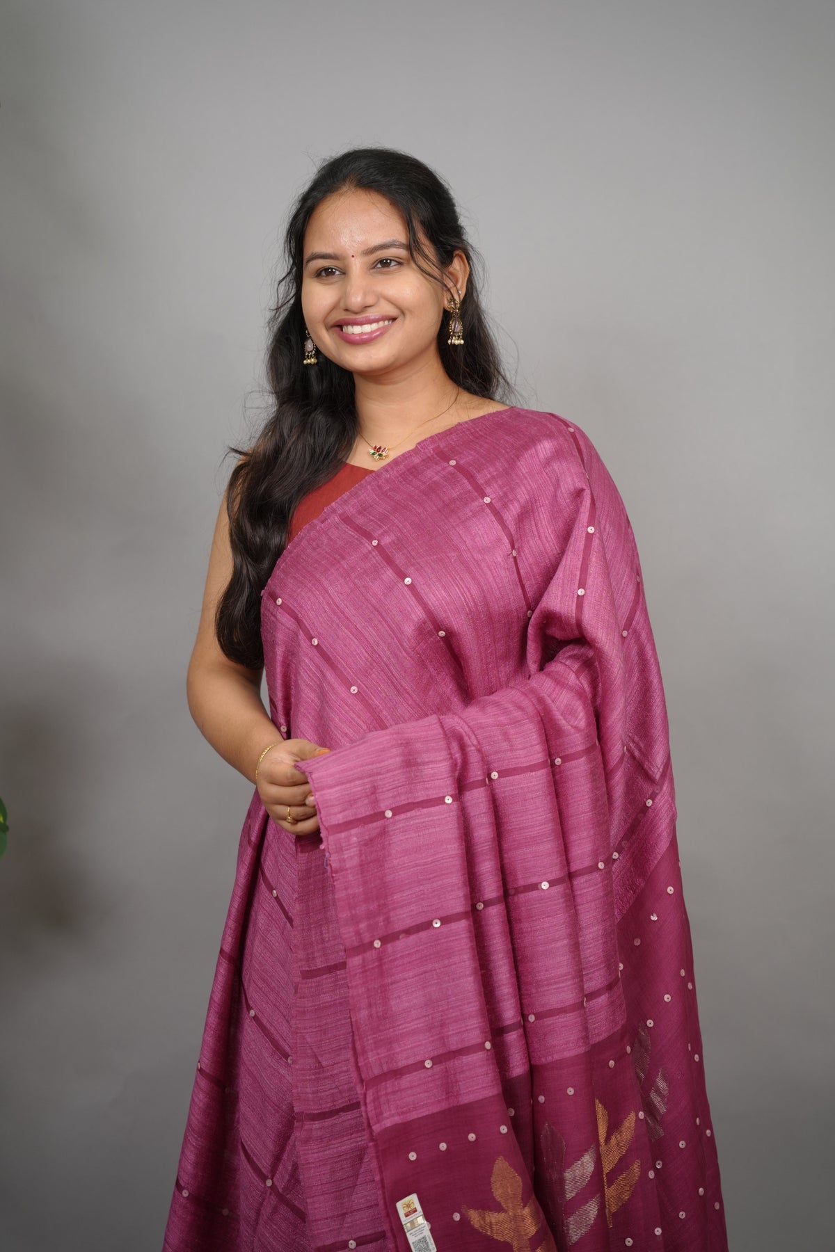 Pastel Pink Handloom Jamdhani Pure Matka Silk Saree with Muslin Silk Pallu