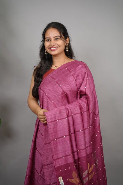 Pastel Pink Handloom Jamdhani Pure Matka Silk Saree with Muslin Silk Pallu