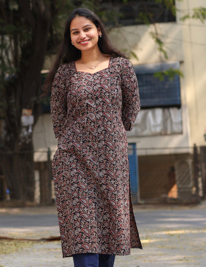 Black Ajrakh Hand Block Printed Kurti
