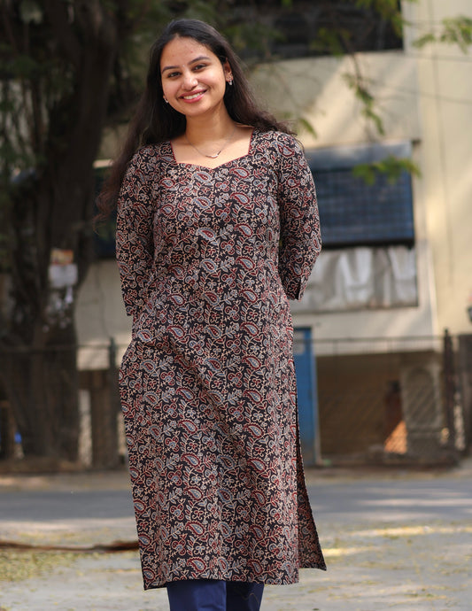 Black Ajrakh Hand Block Printed Kurti