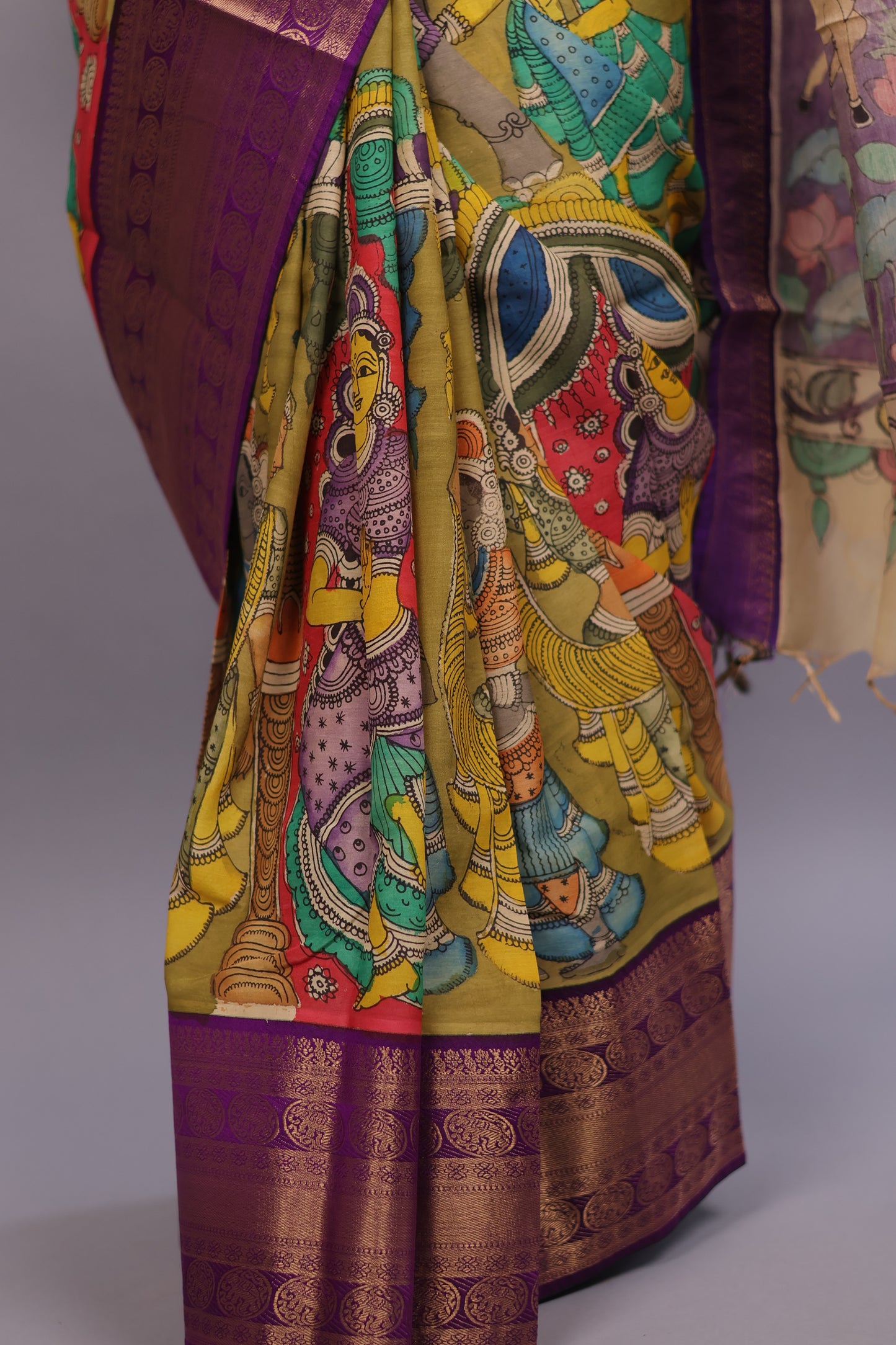 Mehendi Green Hand Painted Pen Kalamkari Silk Saree
