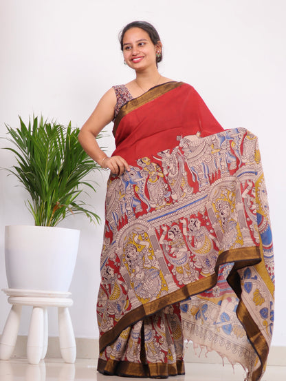 Nizam Border Kalamkari Silk Saree