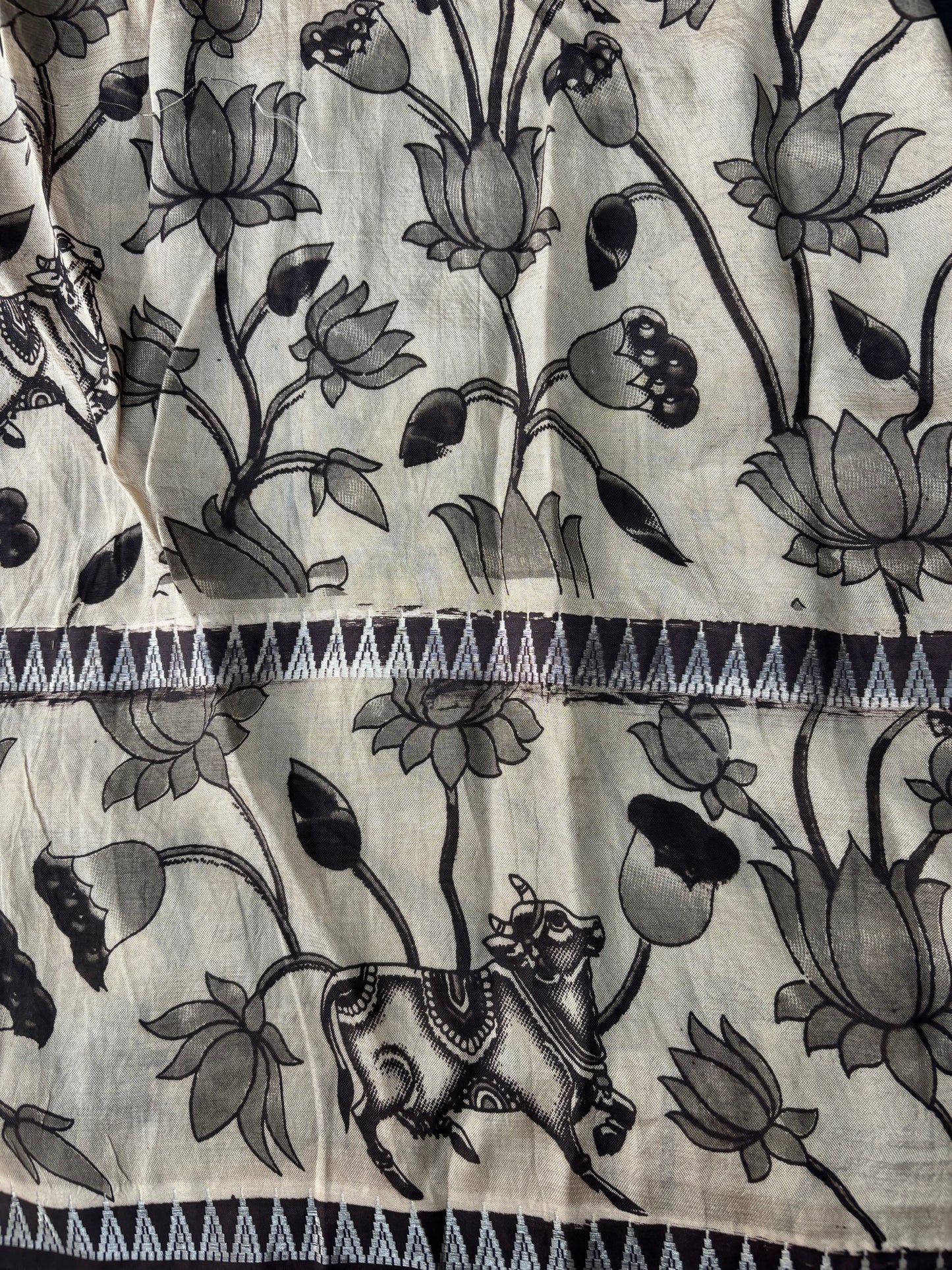 Black Kalamkari dyeing premium chennur silk saree