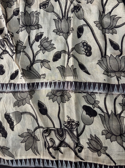 Black Kalamkari dyeing premium chennur silk saree