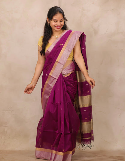 Magenta Handloom Maheswari Silk Cotton Sarees | Looms & Tassels