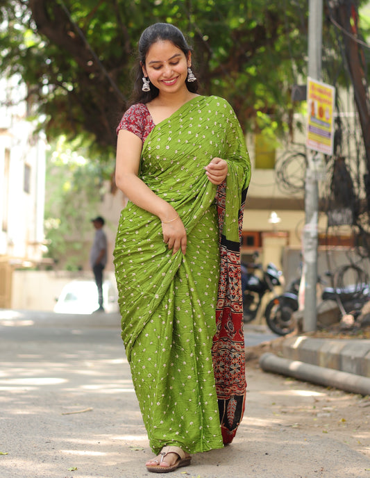 Ajrakh Bandhej Modal Silk Saree