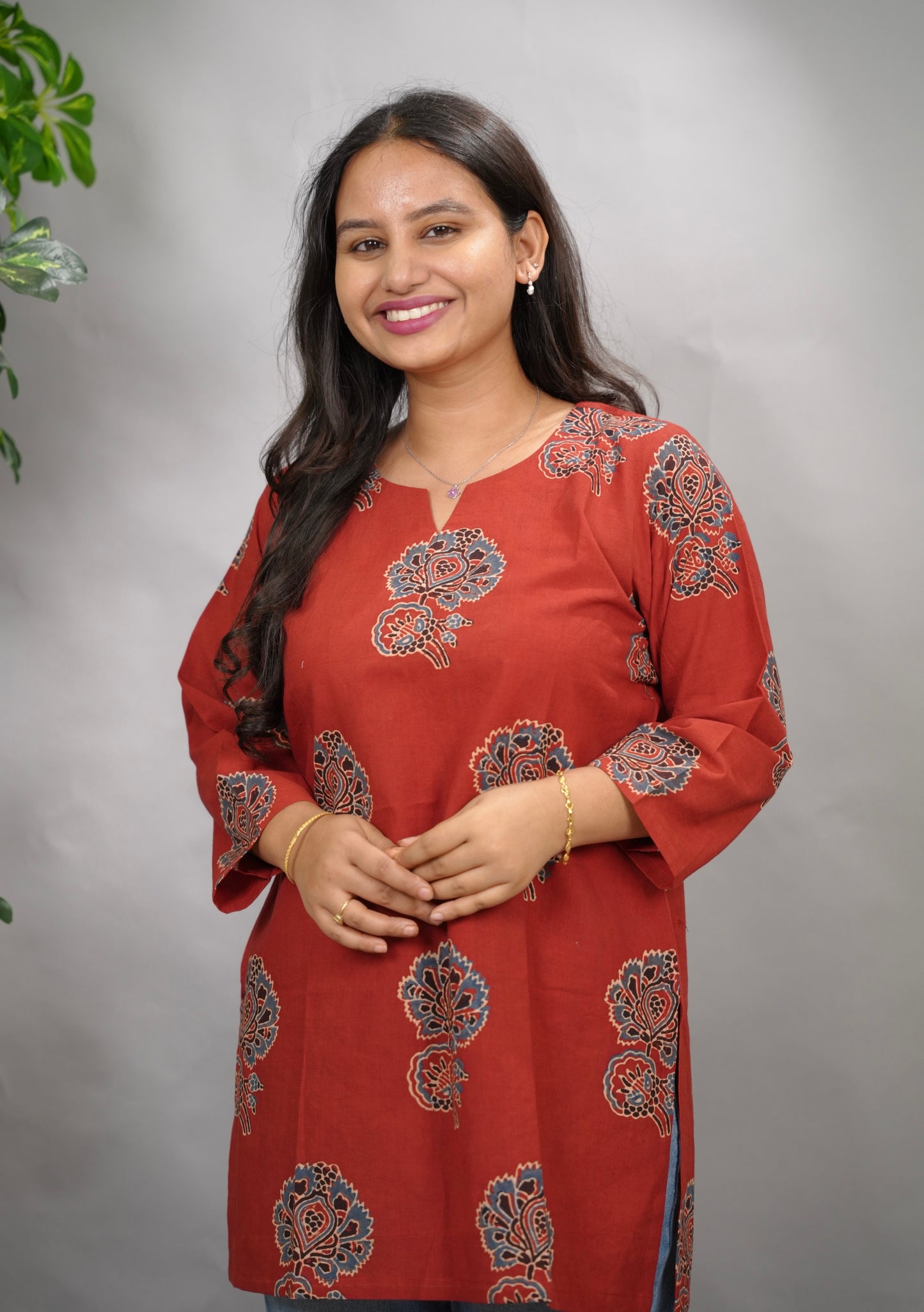 Maroon Ajrakh Hand Block Printed Short Top