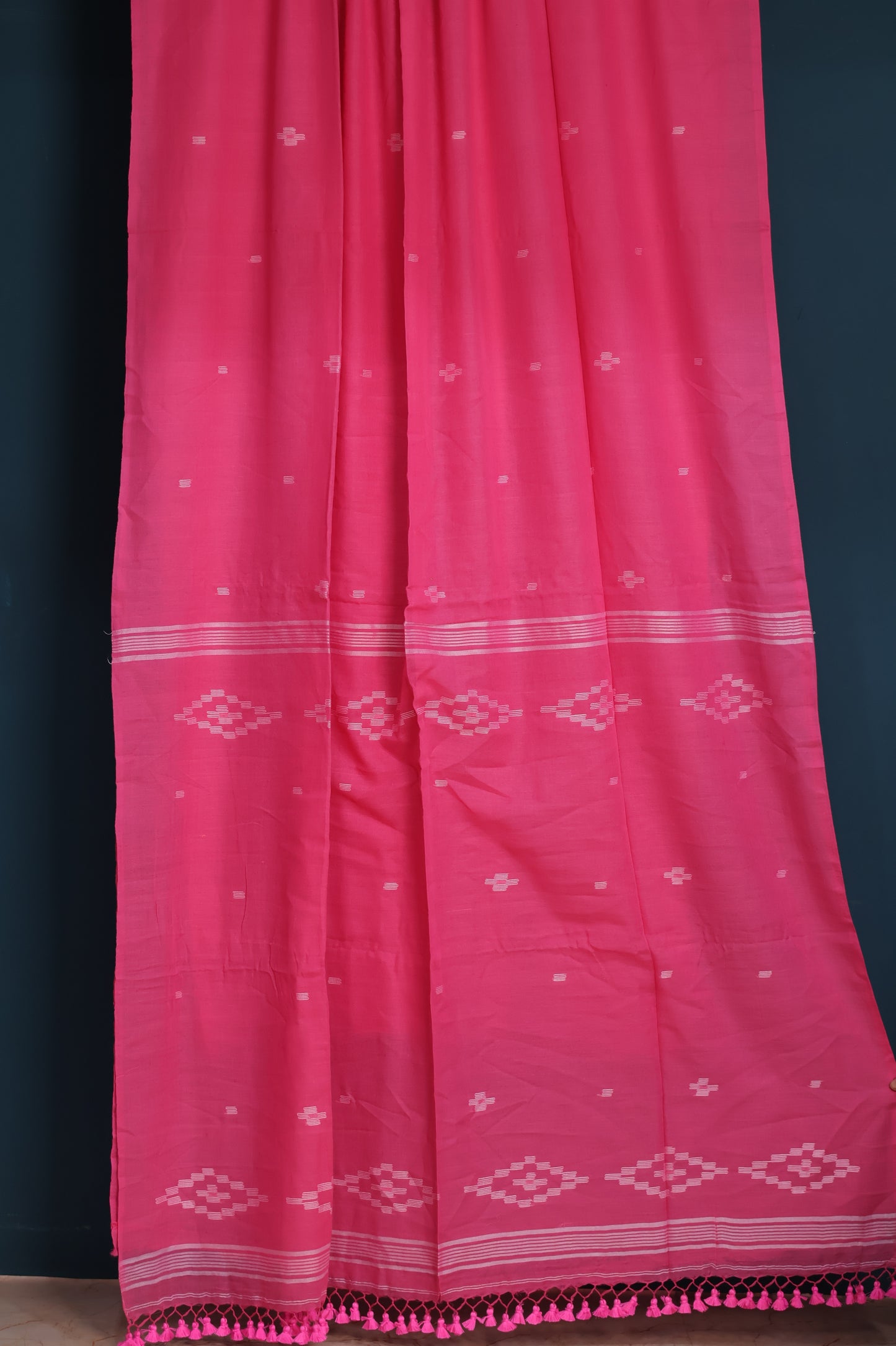 Pink Pure Handwoven Malai Cotton Saree with Butta Weaving