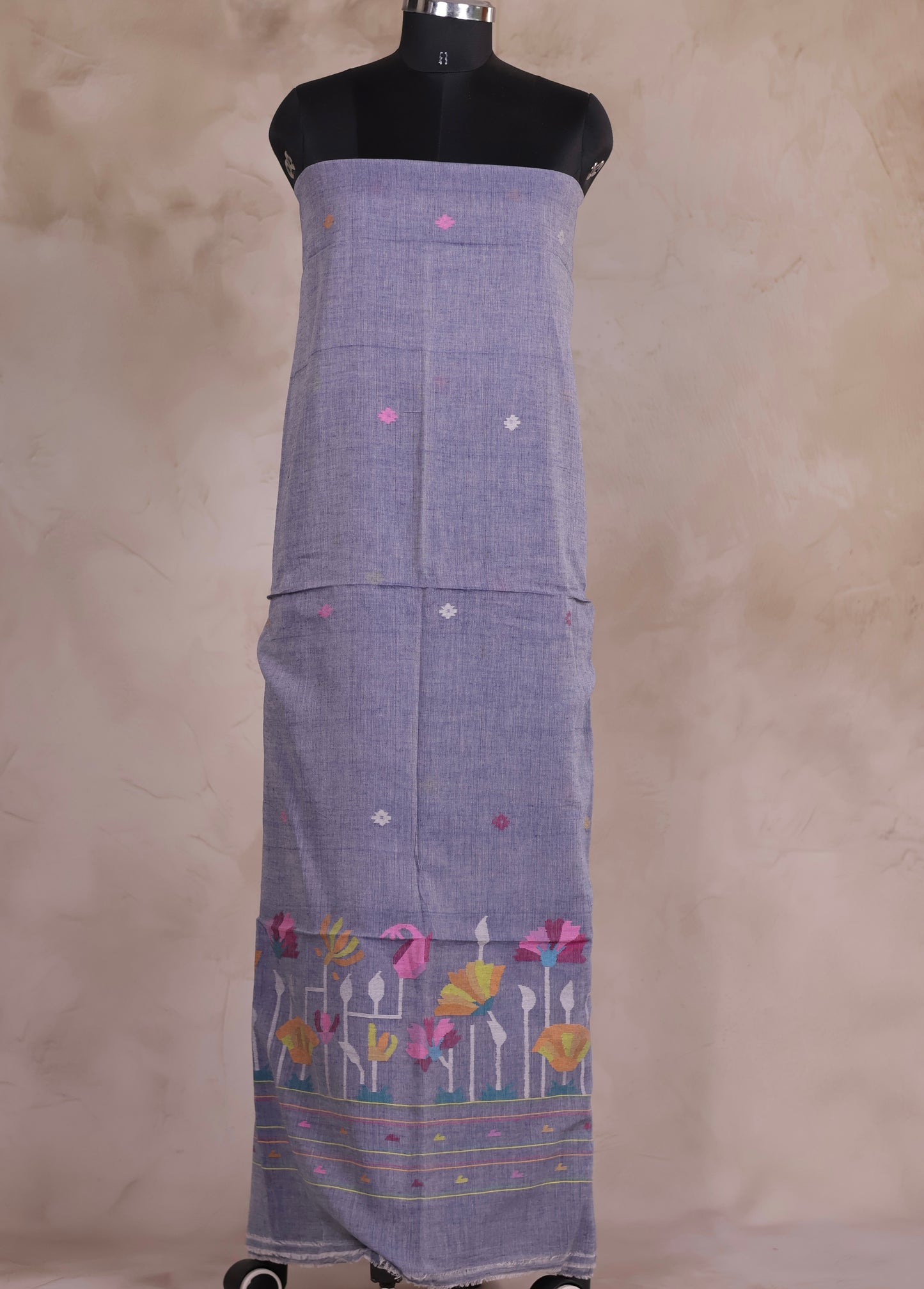 Pastel Handwoven Jamdhani weaving pure Malai cotton 2 piece suit sets | Looms & Tassels