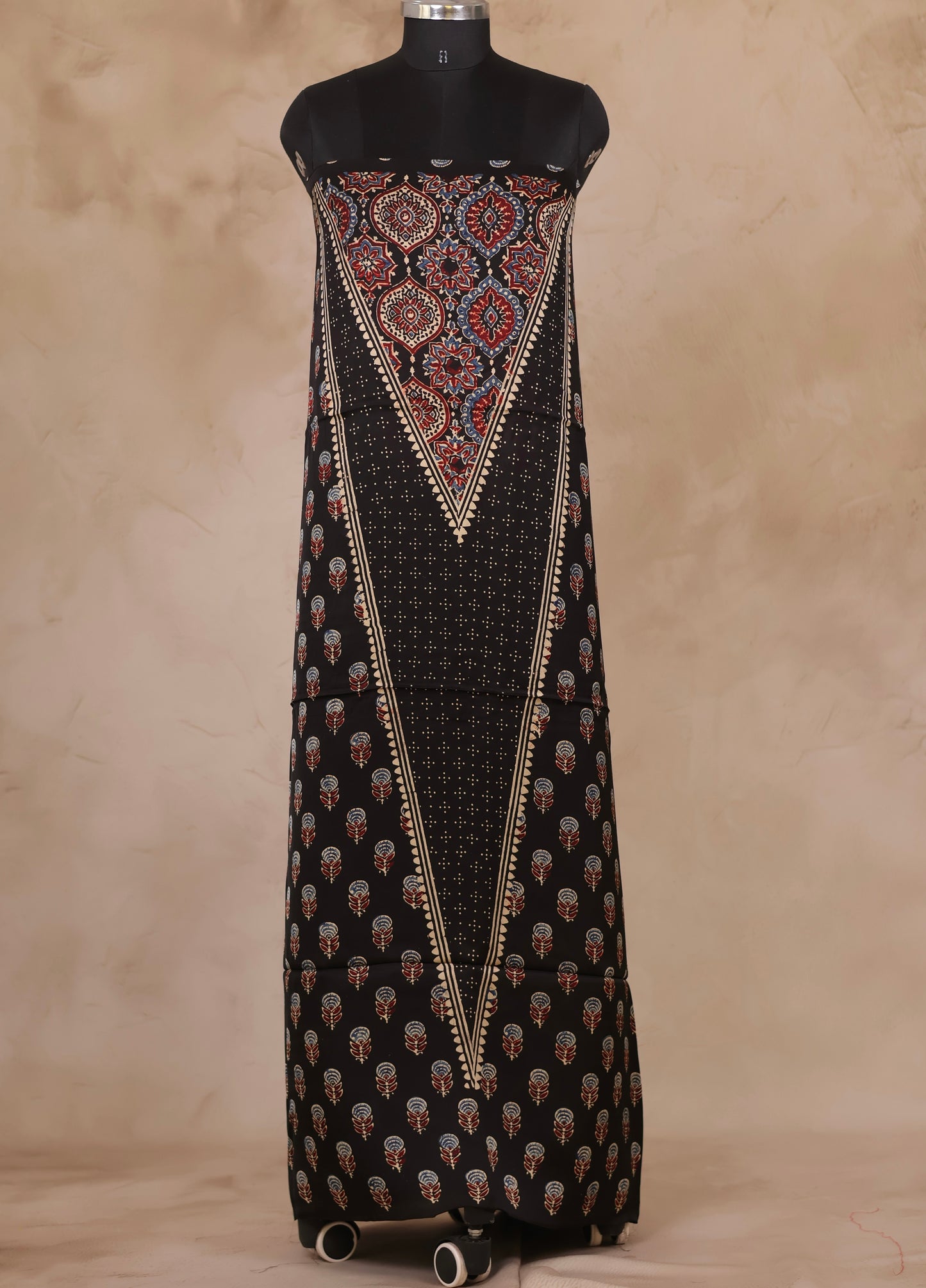 Black Ajrakh Handblock Printed Modal Silk 2 Piece Suit Set | Looms & Tassels